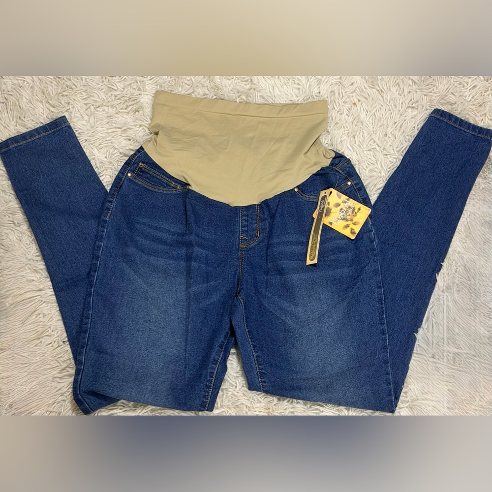 Hybrid & company Dark Blue Maternity Jeans with Beige Support Panel